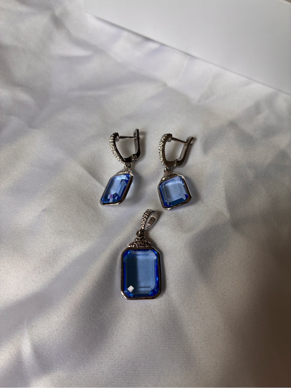 Aquamarine gems Pendant & Earrings Set SS925 NWT